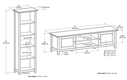 Amherst 72 inch Low TV Stand with 24 inch 5 Shelf Bookcases (Set of 3)