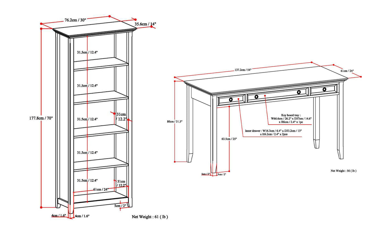 Distressed Grey | Amherst 54 inch Desk and 30 inch Bookcase (Set of 2)