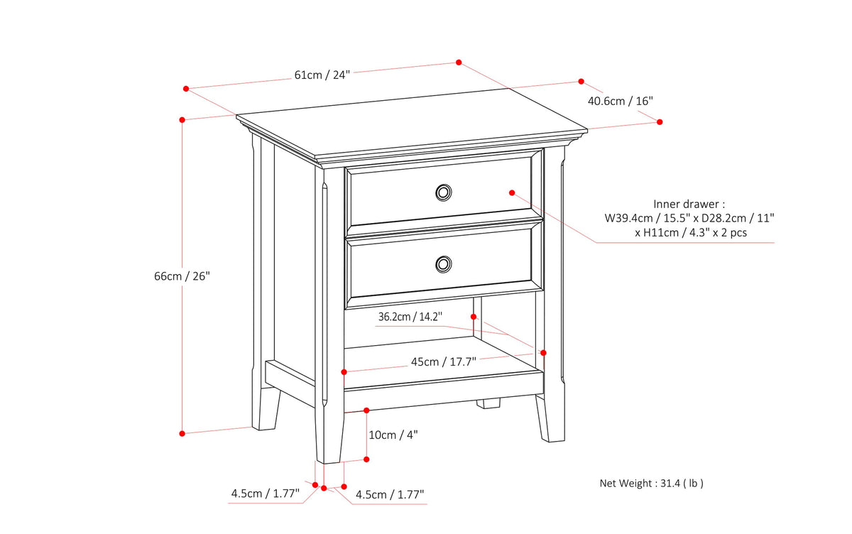 Black | Amherst 24 inch Bedside Table (Set of 2)