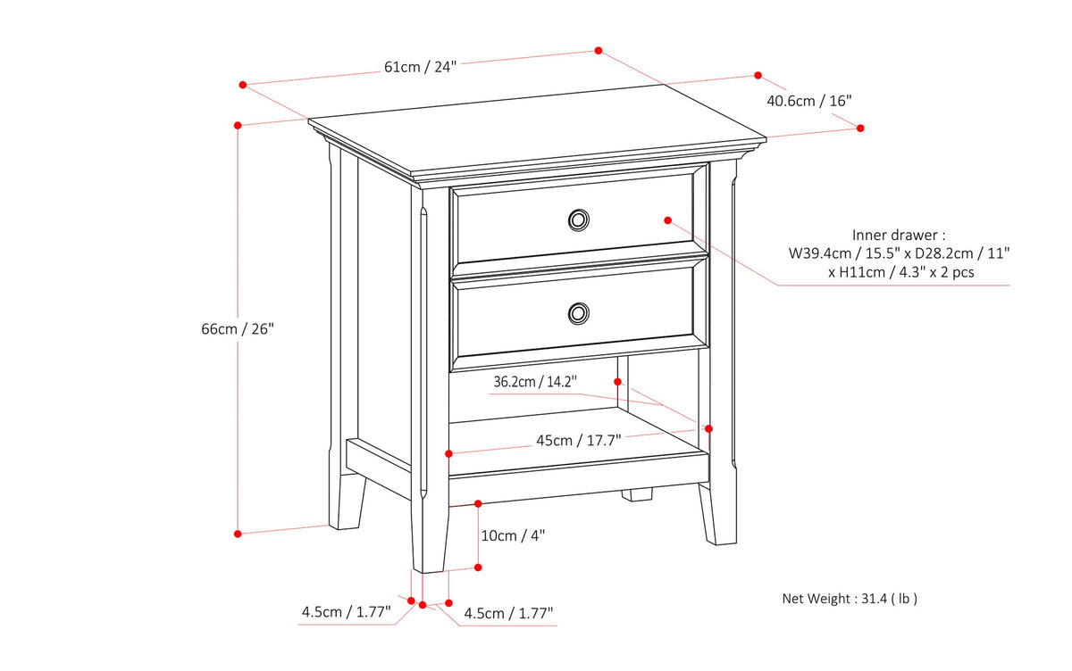 Light Golden Brown | Amherst 24 inch Bedside Table (Set of 2)