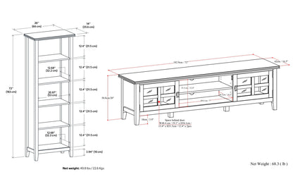 Artisan 72 inch Low TV Stand with 26 inch 5 Shelf Bookcases (Set of 3)