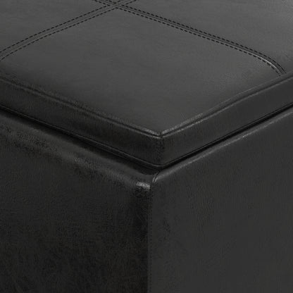 Distressed Black Distressed Vegan Leather | Avalon 3 Trays Ottoman in Distressed Vegan Leather