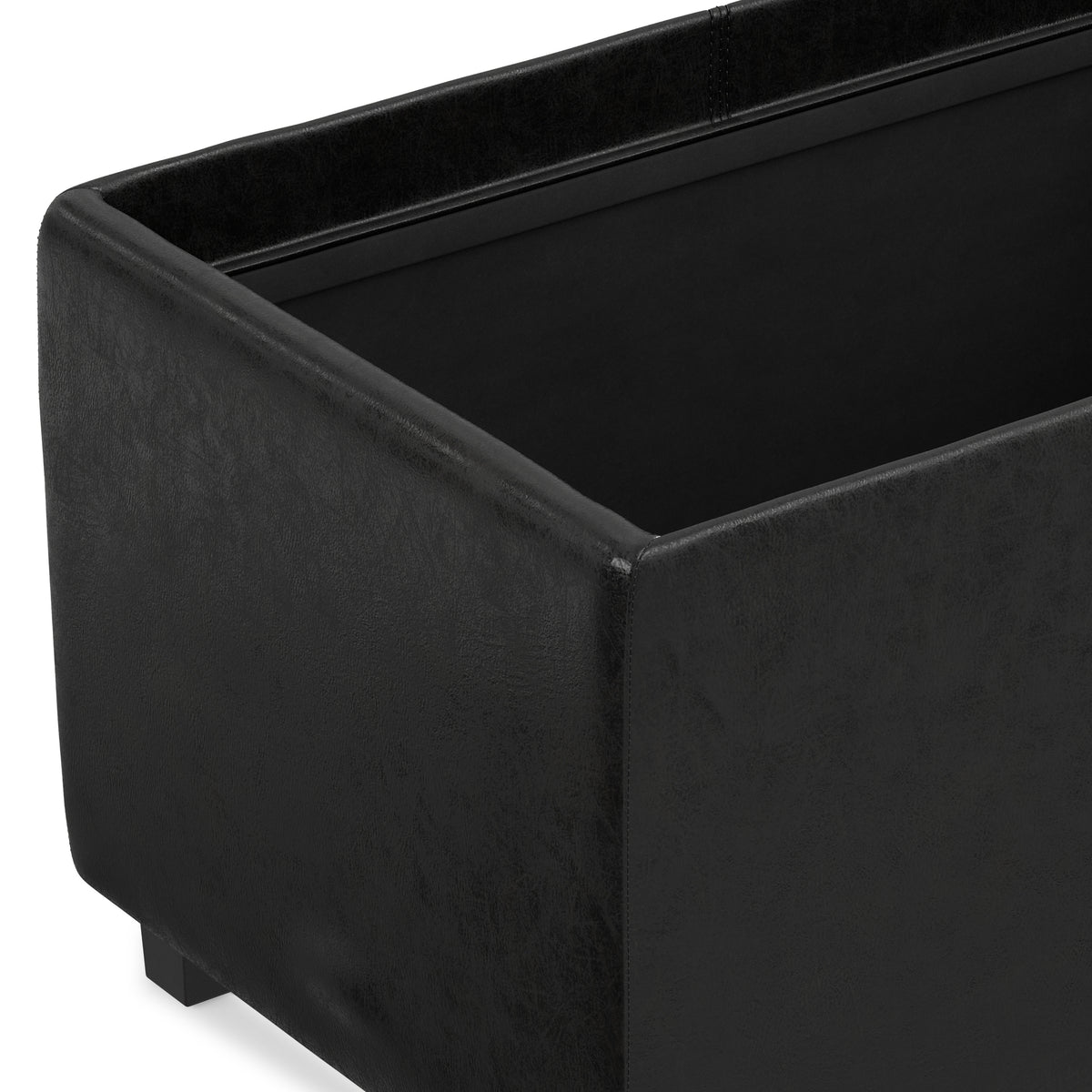 Distressed Black Distressed Vegan Leather | Avalon 3 Trays Ottoman in Distressed Vegan Leather