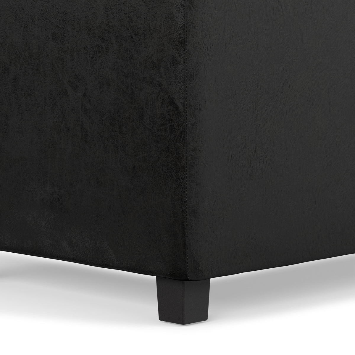 Distressed Black Distressed Vegan Leather | Avalon 3 Trays Ottoman in Distressed Vegan Leather