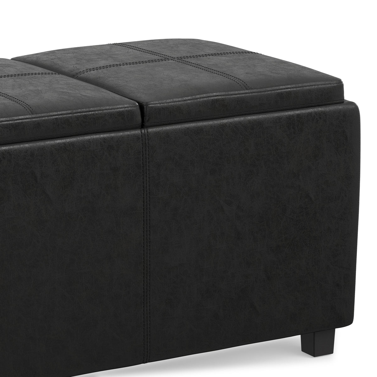 Distressed Black Distressed Vegan Leather | Avalon 3 Trays Ottoman in Distressed Vegan Leather