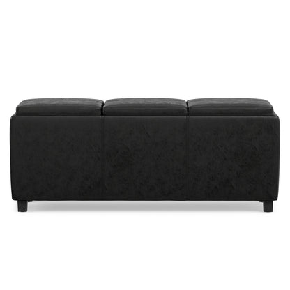 Distressed Black Distressed Vegan Leather | Avalon 3 Trays Ottoman in Distressed Vegan Leather