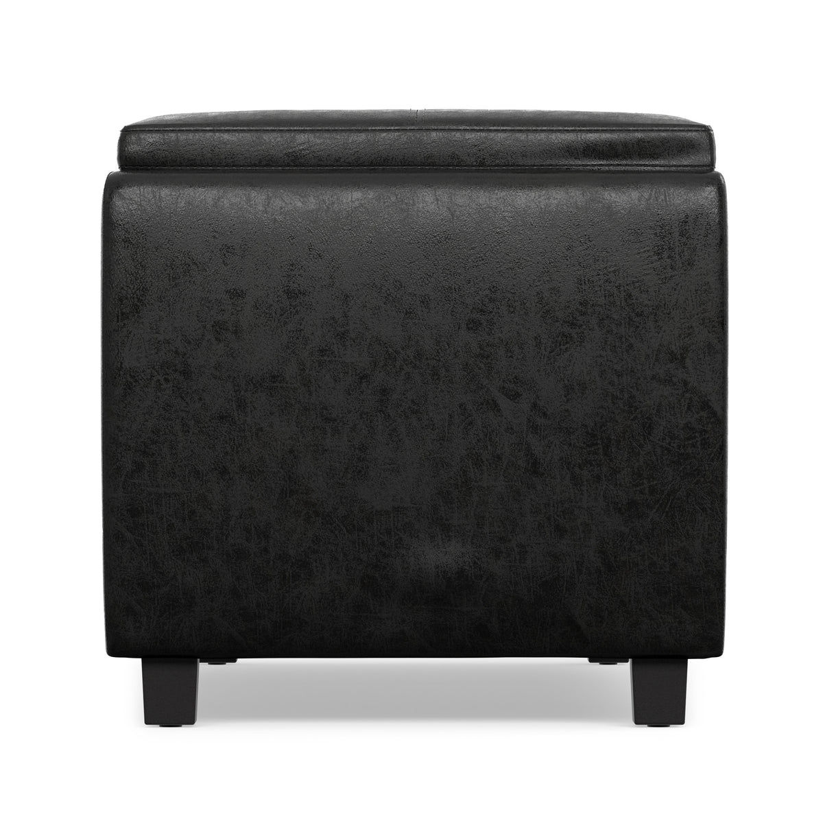 Distressed Black Distressed Vegan Leather | Avalon 3 Trays Ottoman in Distressed Vegan Leather