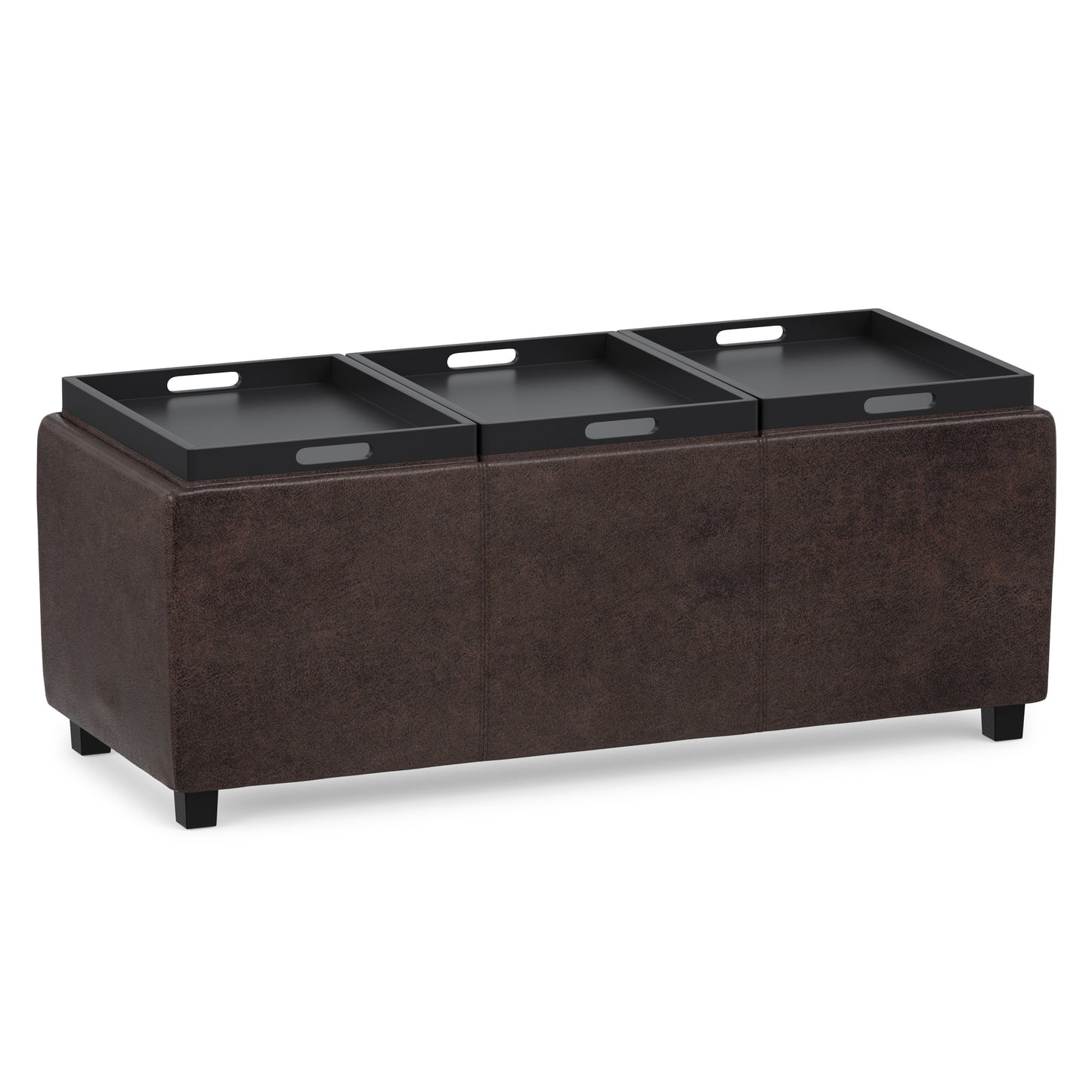 Distressed Brown Taupe Distressed Vegan Leather | Avalon 3 Trays Ottoman in Distressed Vegan Leather
