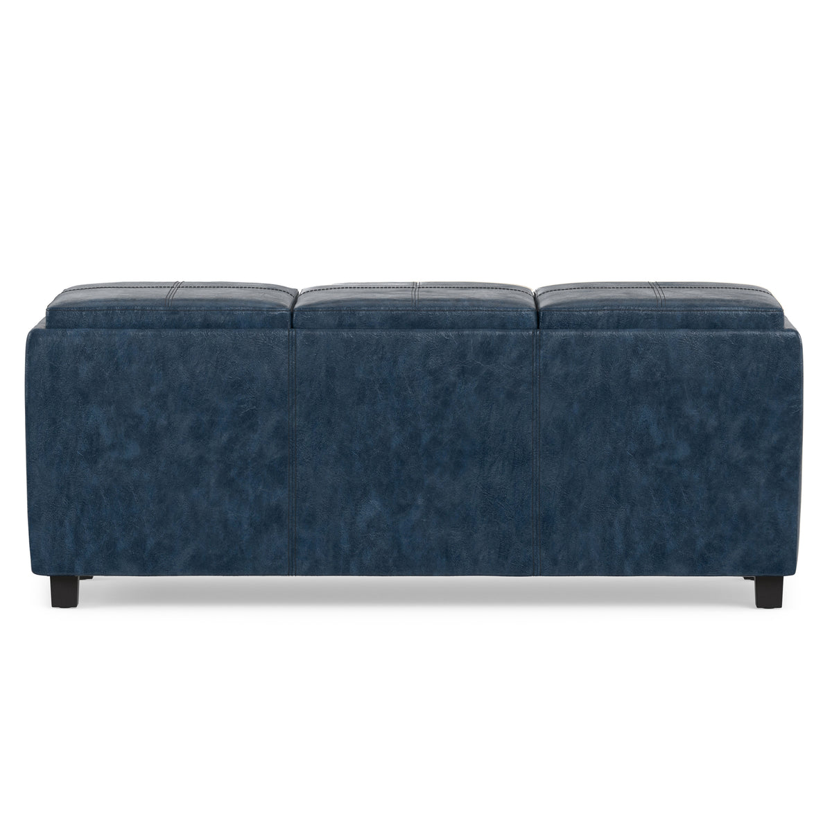 Denim Blue Vegan Leather | Avalon Linen Look Storage Ottoman with Three Trays