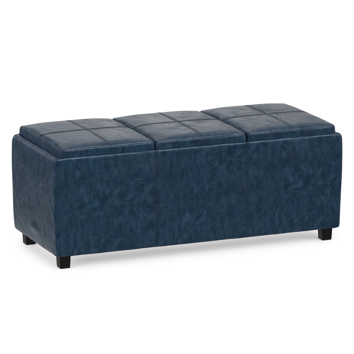 Denim Blue Vegan Leather | Avalon Linen Look Storage Ottoman with Three Trays