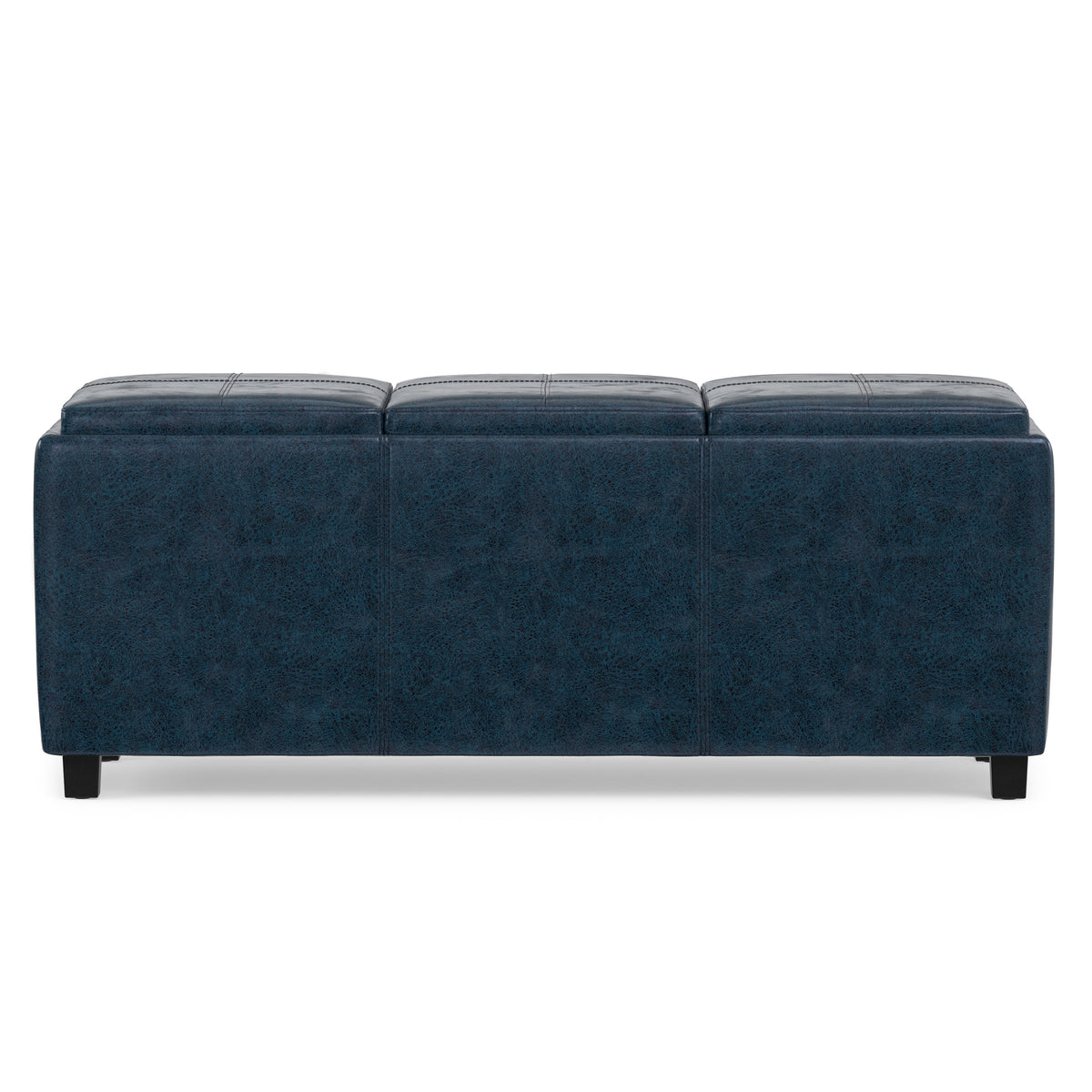 Distressed Dark Blue Distressed Vegan Leather | Avalon 3 Trays Ottoman in Distressed Vegan Leather
