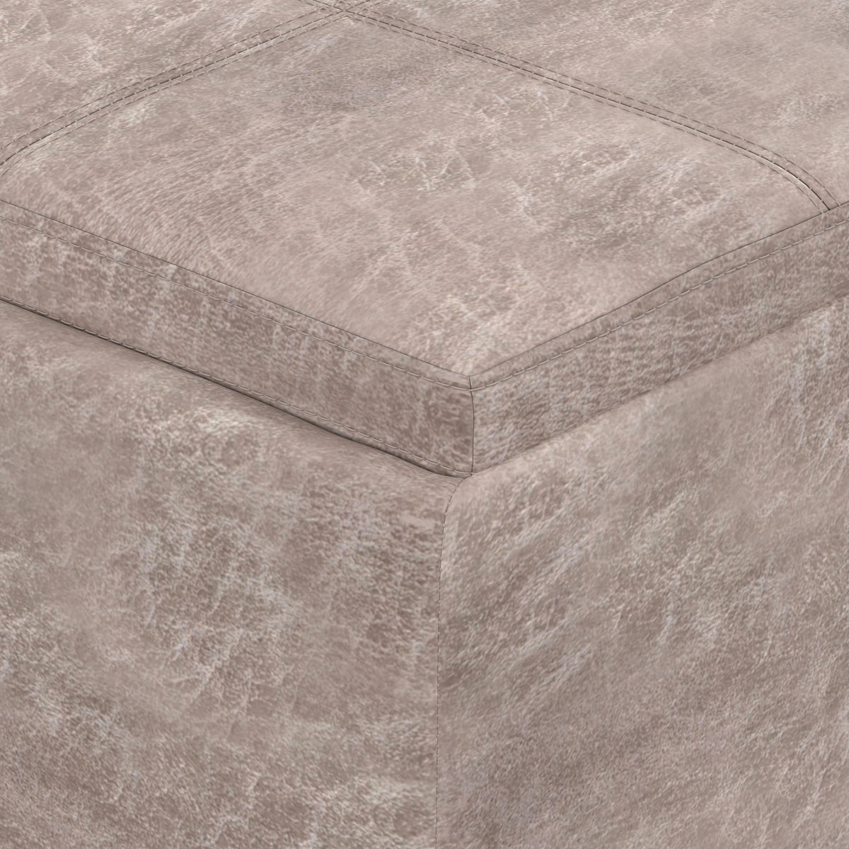 Distressed Grey Taupe Distressed Vegan Leather | Avalon 3 Trays Ottoman in Distressed Vegan Leather