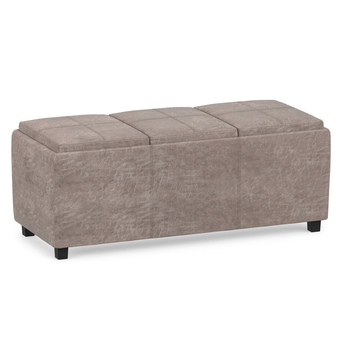 Distressed Grey Taupe Distressed Vegan Leather | Avalon 3 Trays Ottoman in Distressed Vegan Leather