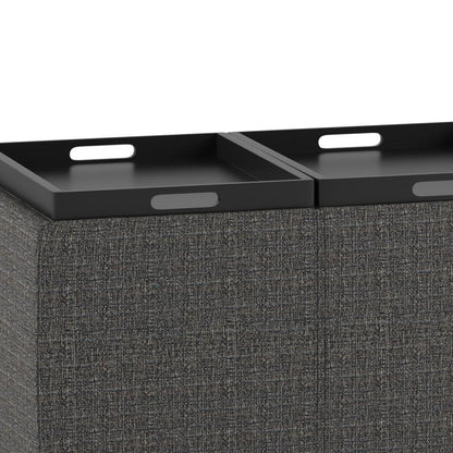 Ebony Tweed Style Fabric | Avalon Linen Look Storage Ottoman with Three Trays