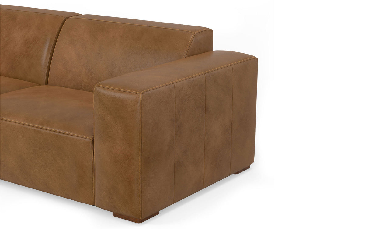 Caramel Brown Genuine Leather | Rex 2 Seater Sofa and Left Chaise in Genuine Leather