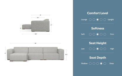Pale Grey Performance Fabric | Rex 2 Seater Sofa and Left Chaise in Performance Fabric