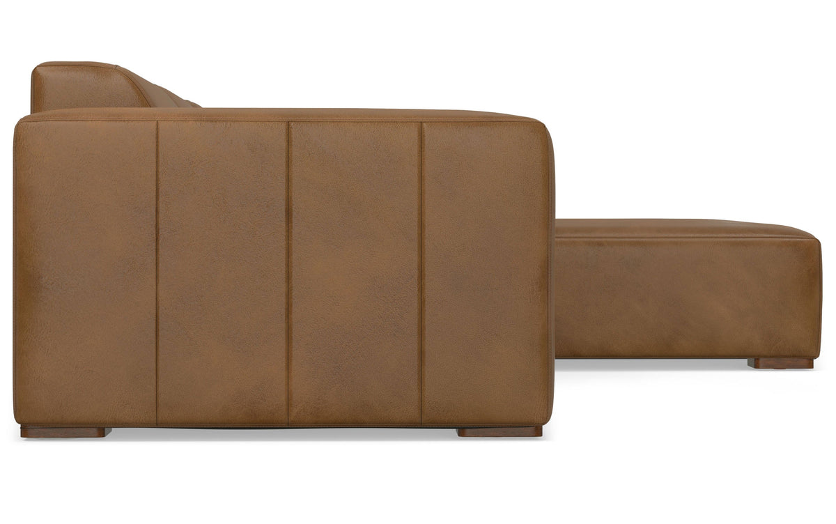 Caramel Brown Genuine Leather | Rex 2 Seater Sofa and Right Chaise in Genuine Leather