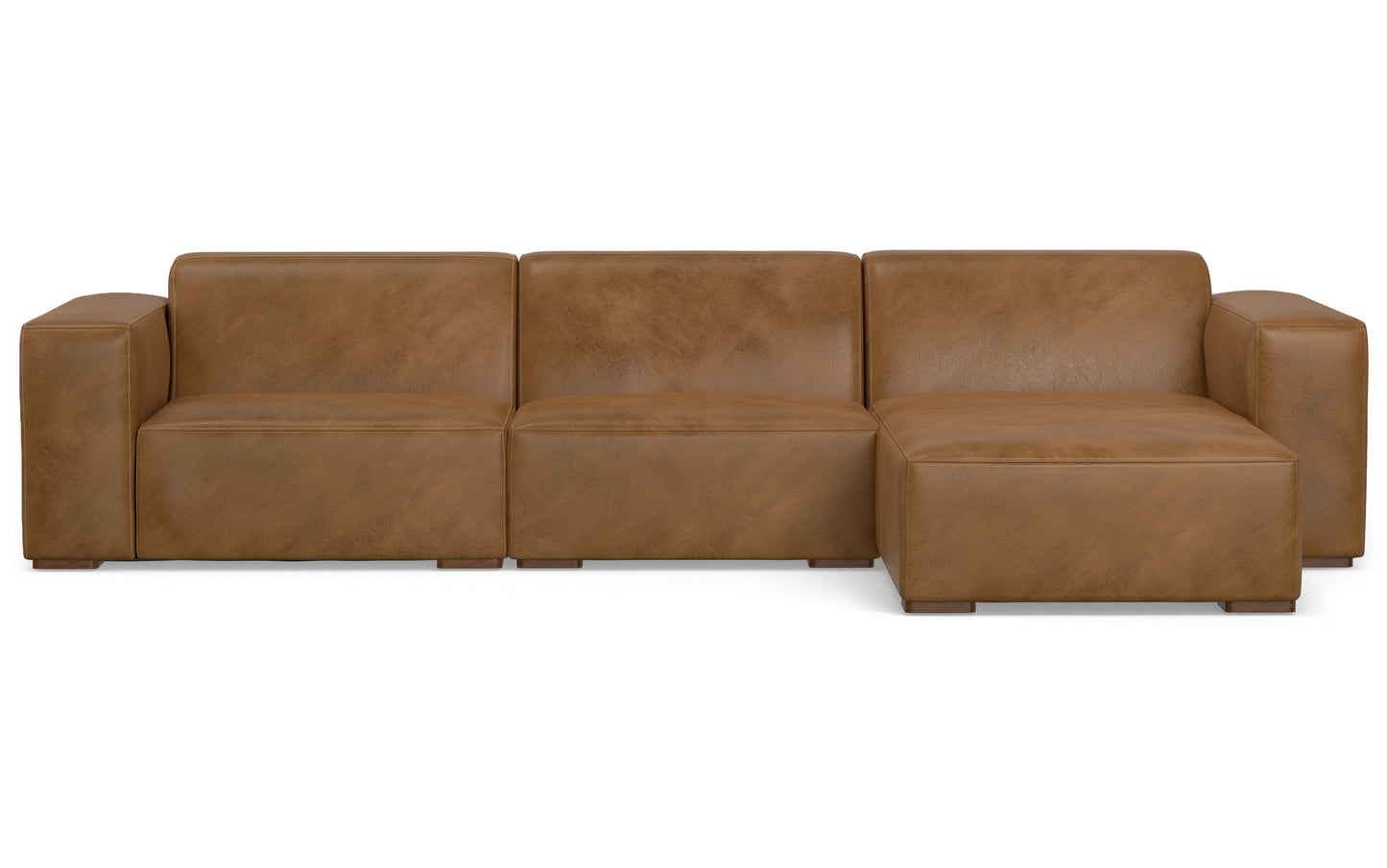Caramel Brown Genuine Leather | Rex 2 Seater Sofa and Right Chaise in Genuine Leather