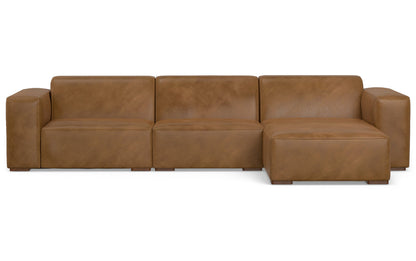 Caramel Brown Genuine Leather | Rex 2 Seater Sofa and Right Chaise in Genuine Leather