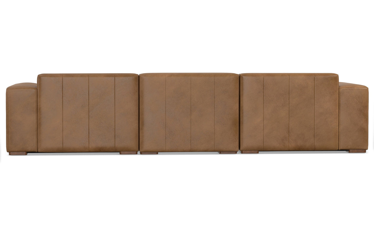 Caramel Brown Genuine Leather | Rex 2 Seater Sofa and Right Chaise in Genuine Leather