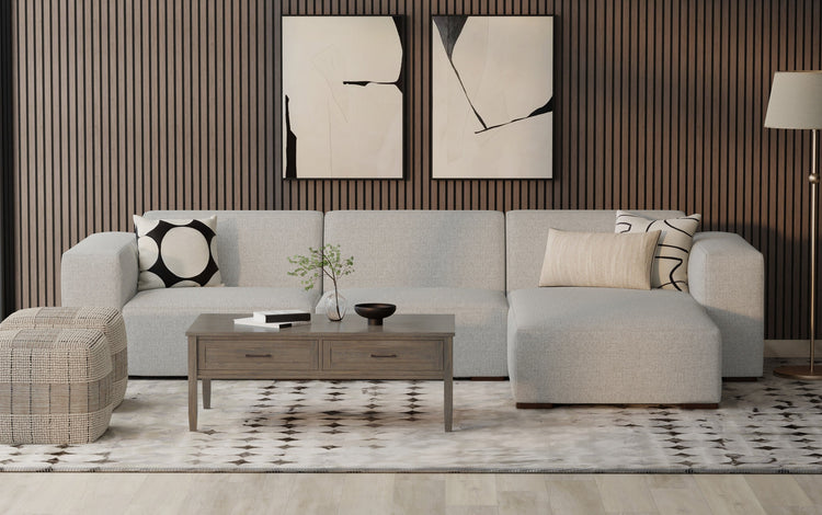 Pale Grey Performance Fabric | Rex 2 Seater Sofa and Right Chaise in Performance Fabric