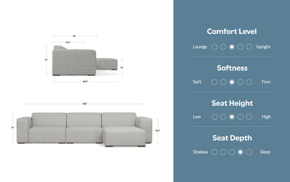 Pale Grey Performance Fabric | Rex 2 Seater Sofa and Right Chaise in Performance Fabric