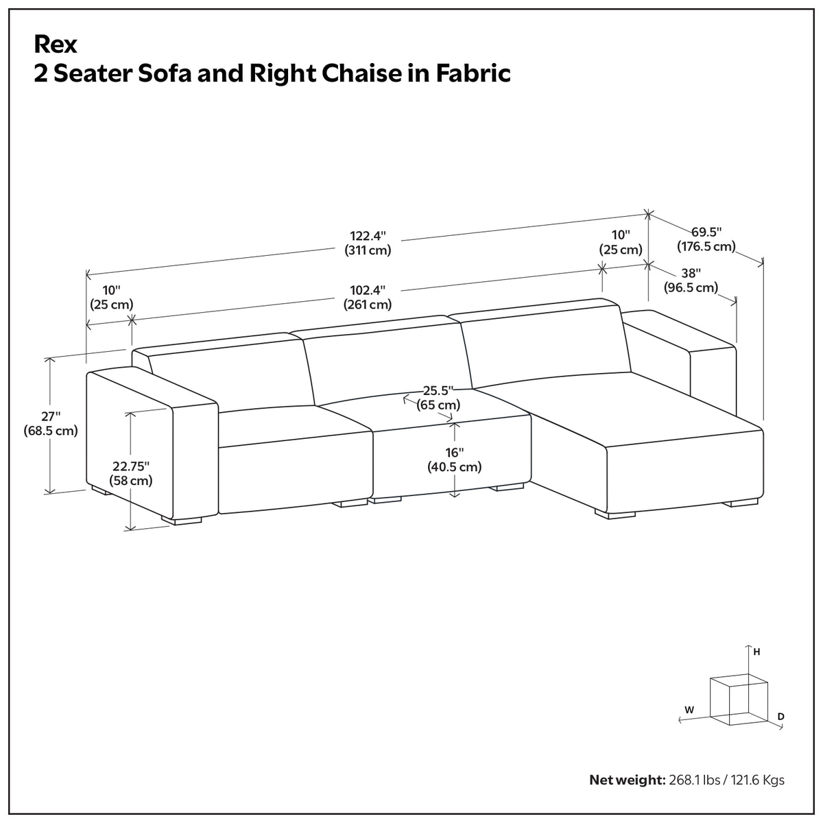Pale Grey Performance Fabric | Rex 2 Seater Sofa and Right Chaise in Performance Fabric