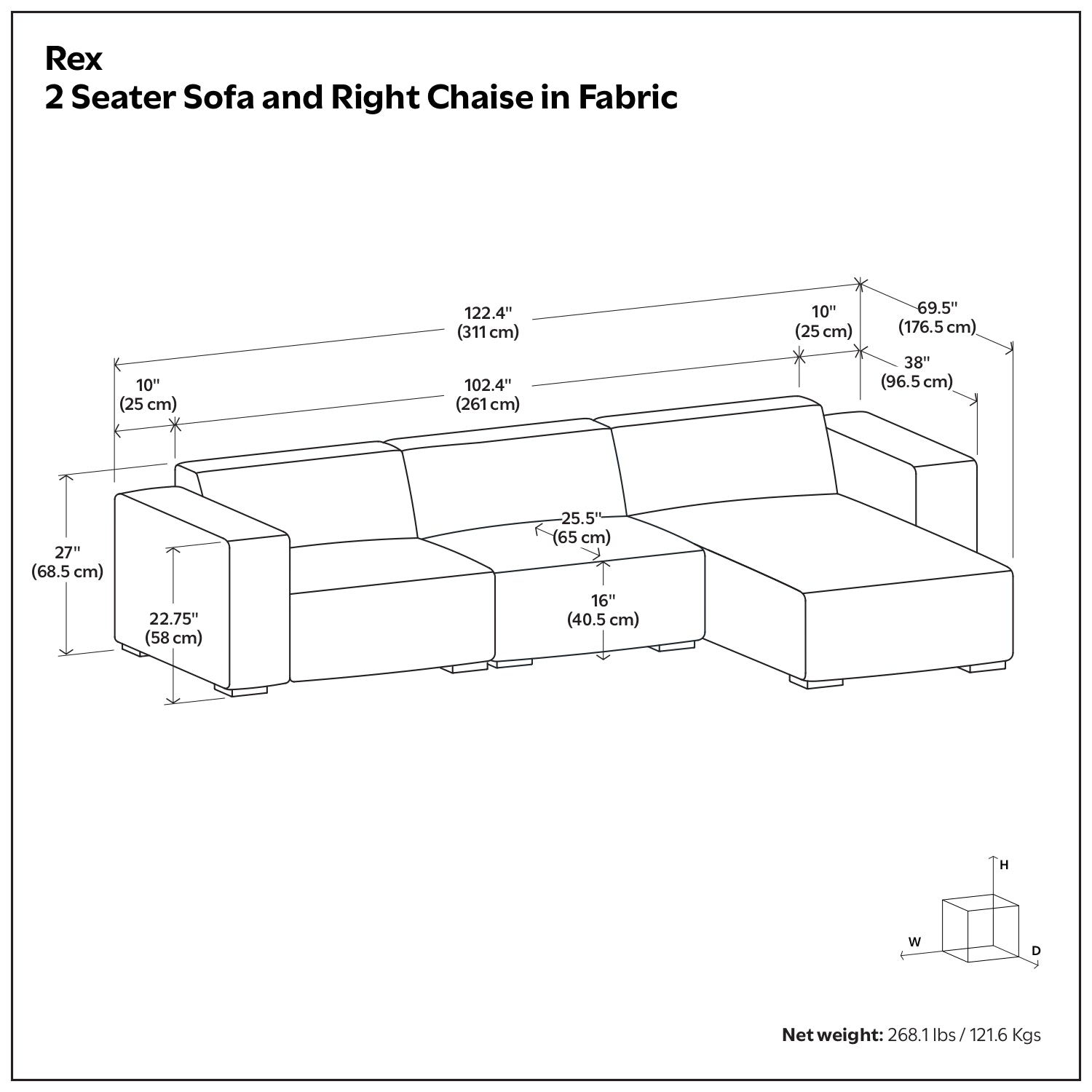 Pale Grey Performance Fabric | Rex 2 Seater Sofa and Right Chaise in Performance Fabric