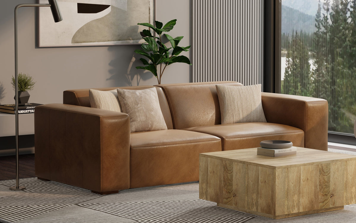 Caramel Brown Genuine Leather | Rex 2 Seater Sofa in Genuine Leather