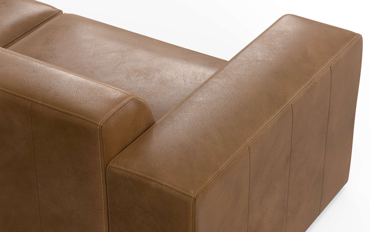 Caramel Brown Genuine Leather | Rex 3 Seater Sofa and Ottoman in Genuine Leather