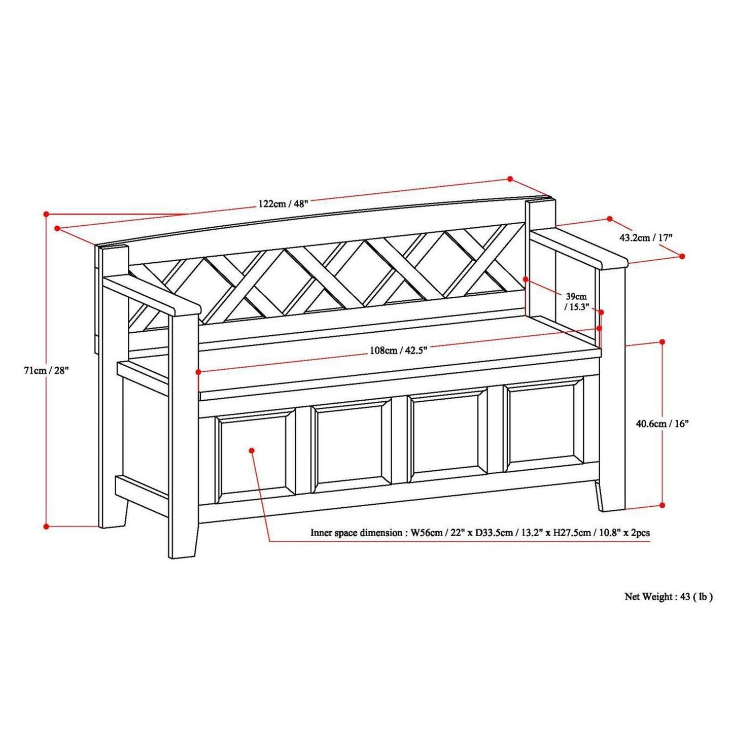 White | Amherst Entryway Bench