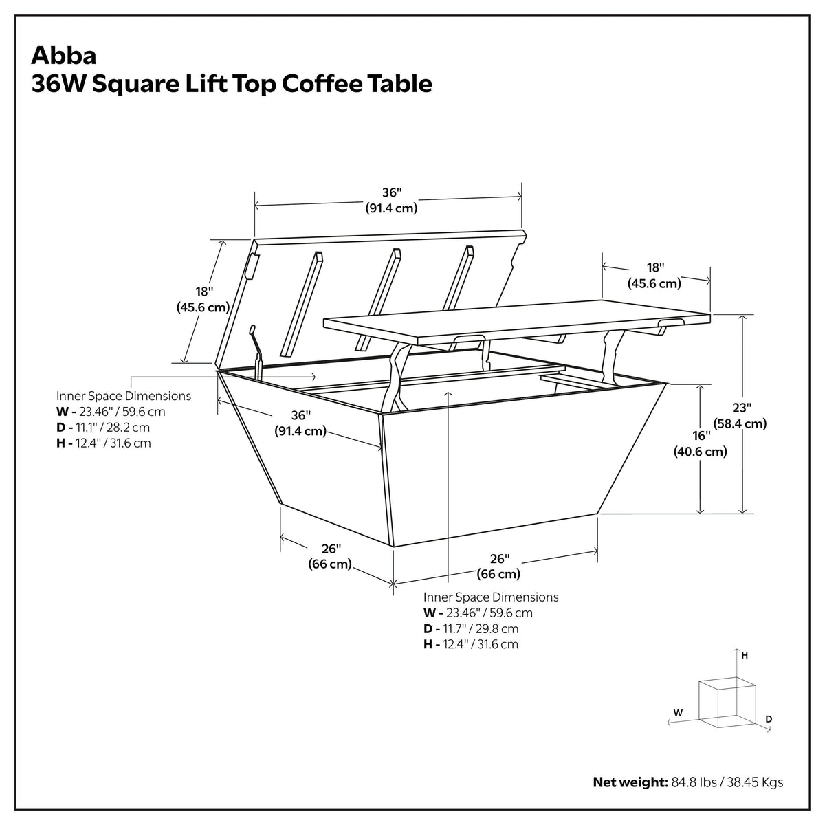 Refined Natural | Abba 36 inch Square Lift Top Coffee Table