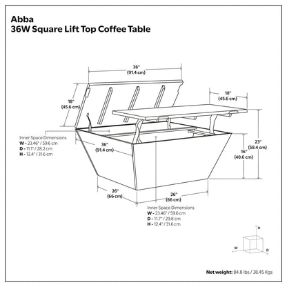 Refined Natural | Abba 36 inch Square Lift Top Coffee Table