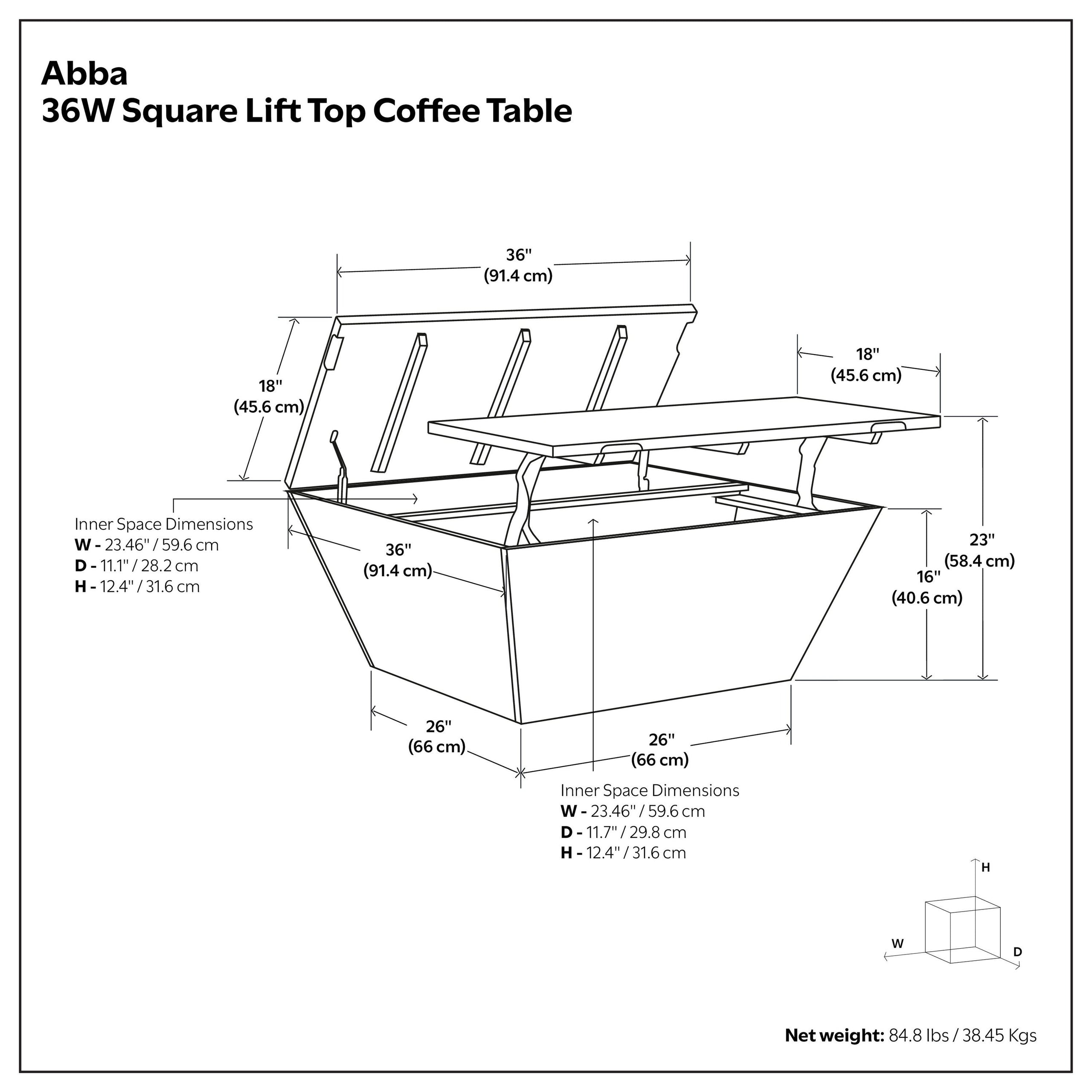 White Wash | Abba 36 inch Square Lift Top Coffee Table
