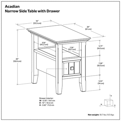 Light Golden Brown | Acadian Narrow Side Table with Drawer