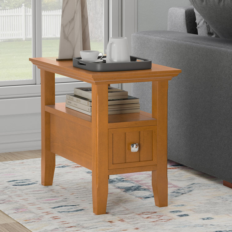Light Golden Brown | Acadian Narrow Side Table with Drawer