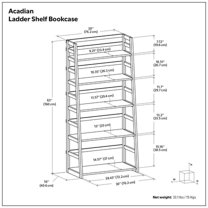 Light Golden Brown | Acadian Ladder Shelf Bookcase