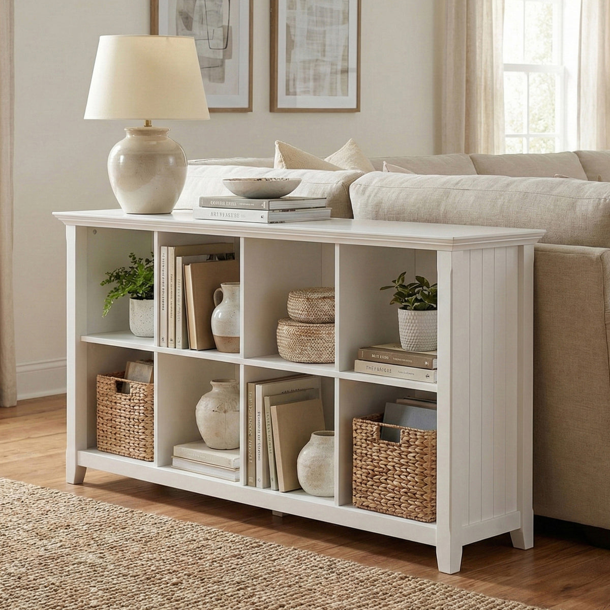 White | Acadian 8 Cube Storage Sofa Table