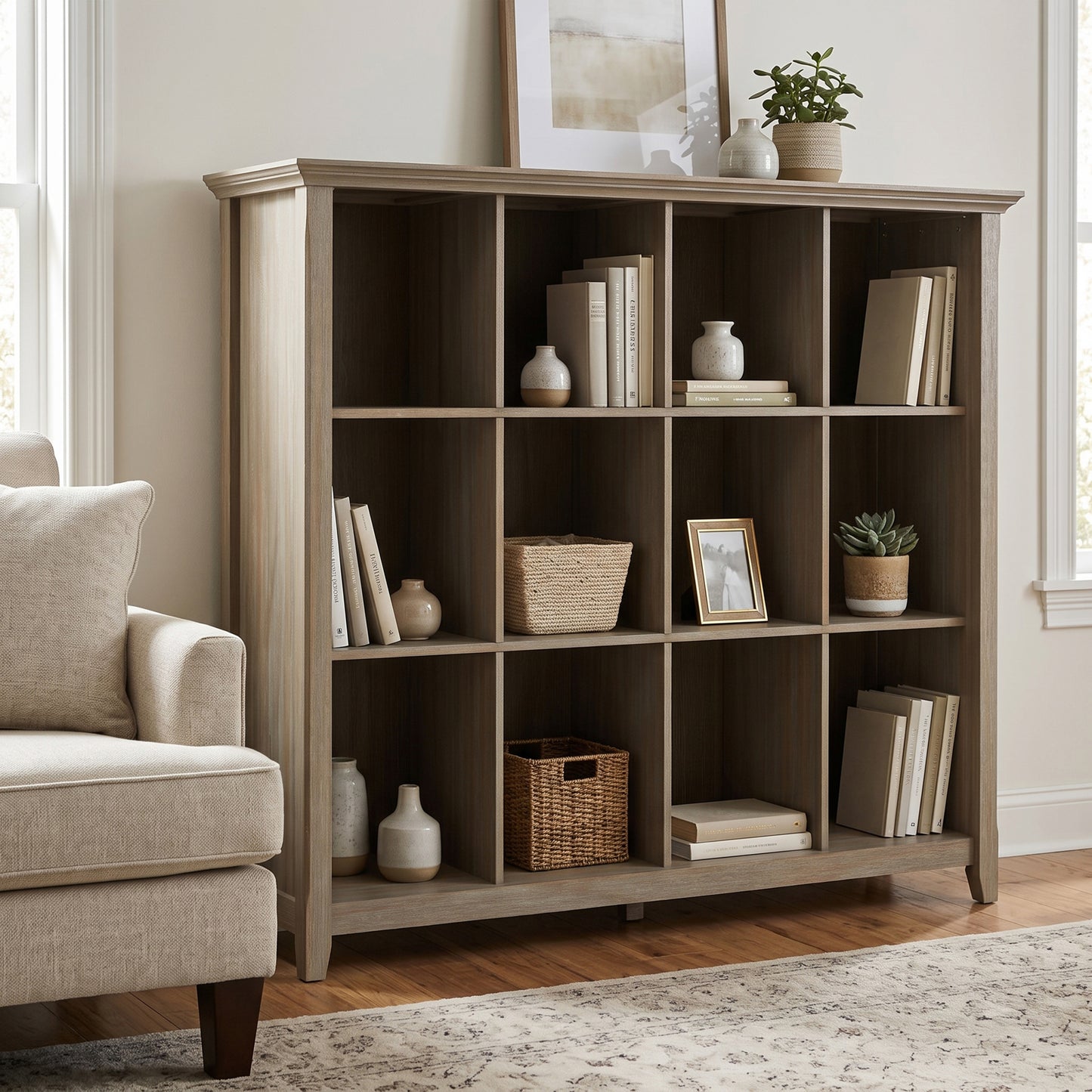 Distressed Grey | Acadian 12 Cube Bookcase