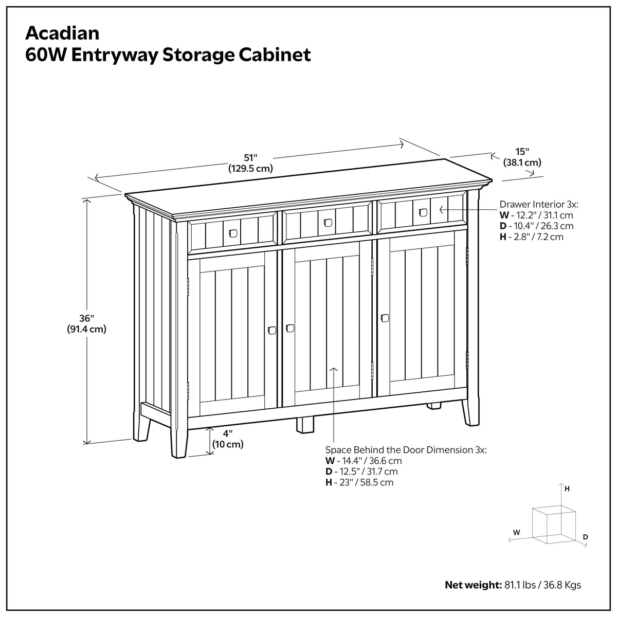 Acadian Wide Entryway Storage Cabinet