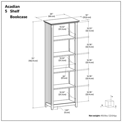 Brunette Brown | Acadian 5 Shelf Bookcase