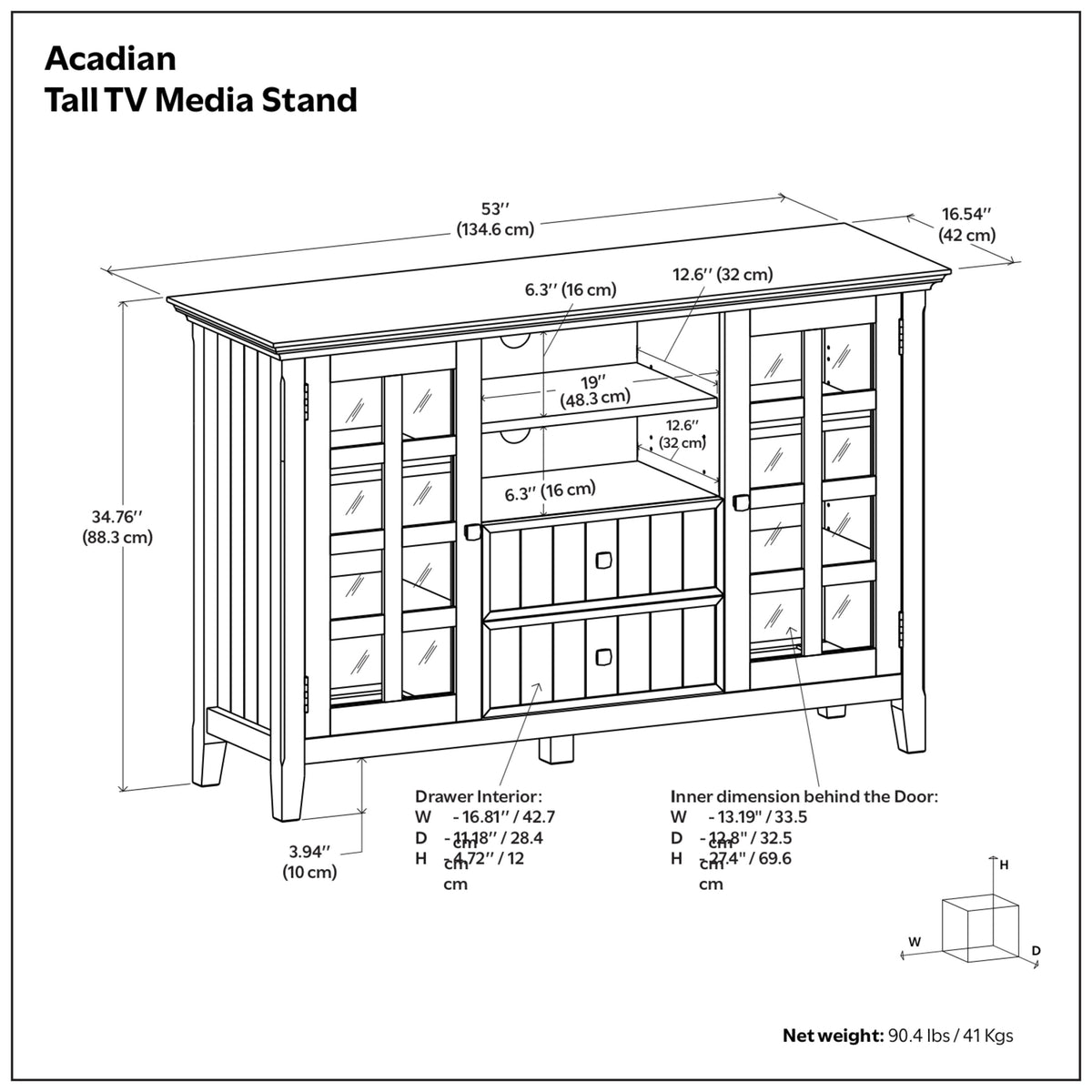 Black | Acadian Tall TV Media Stand