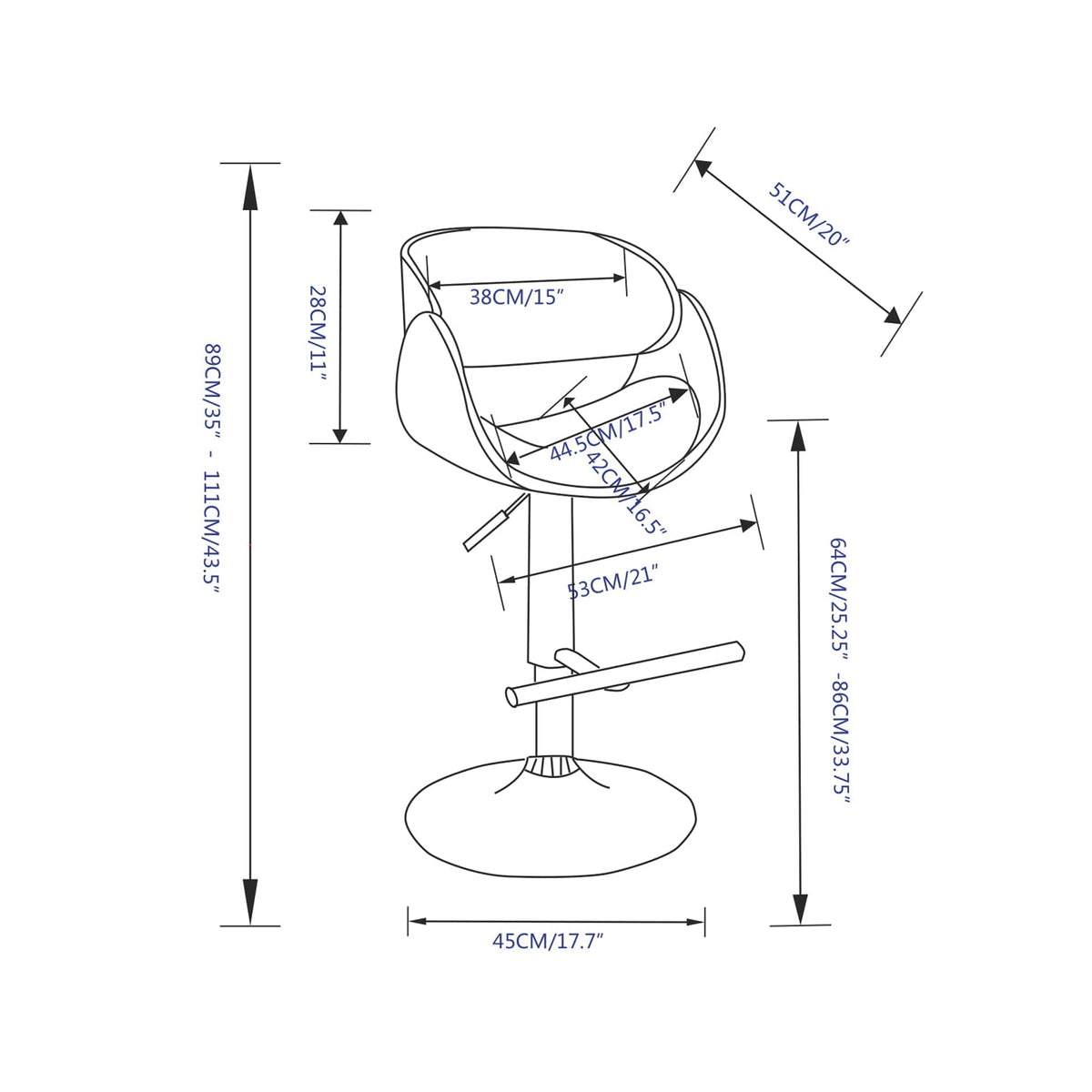 Light Denim Blue | Amery Adjustable Swivel Bar Stool