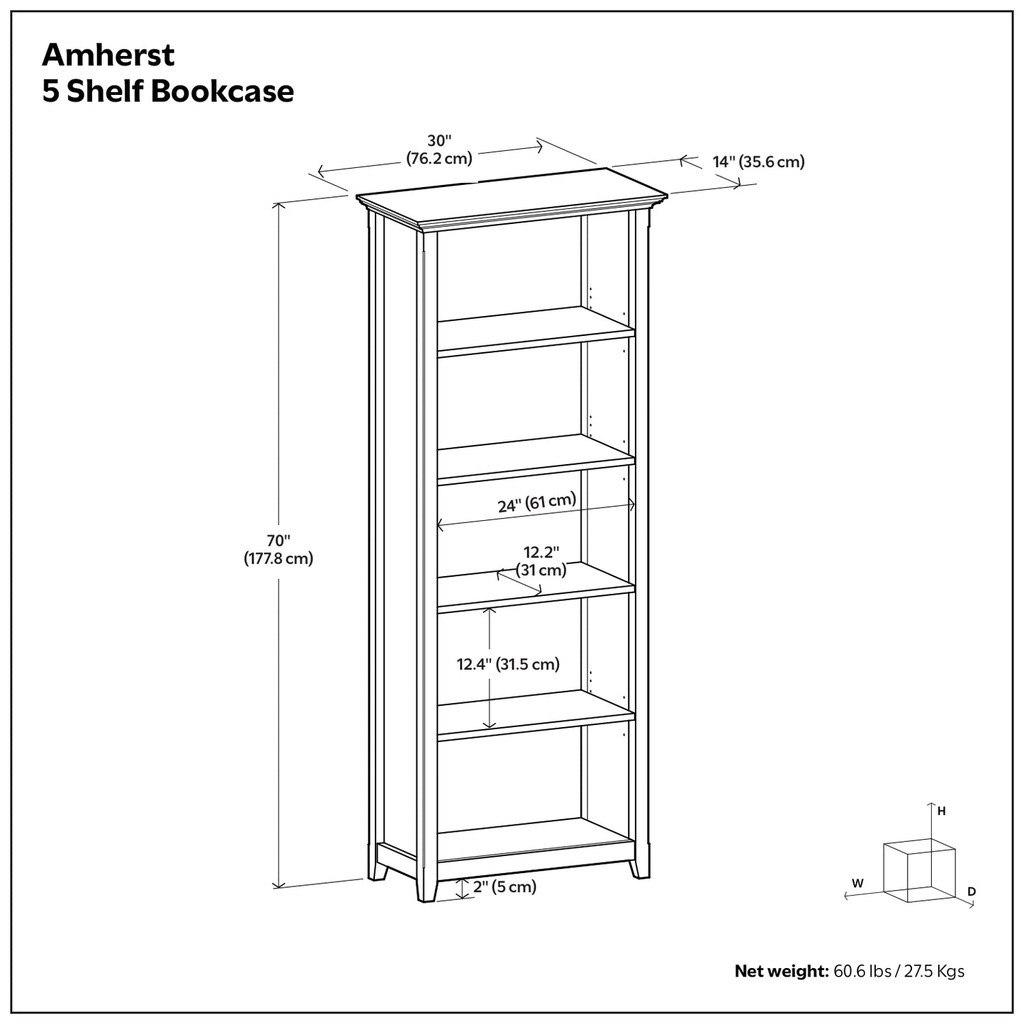 Light Golden Brown | Amherst 5 Shelf Bookcase