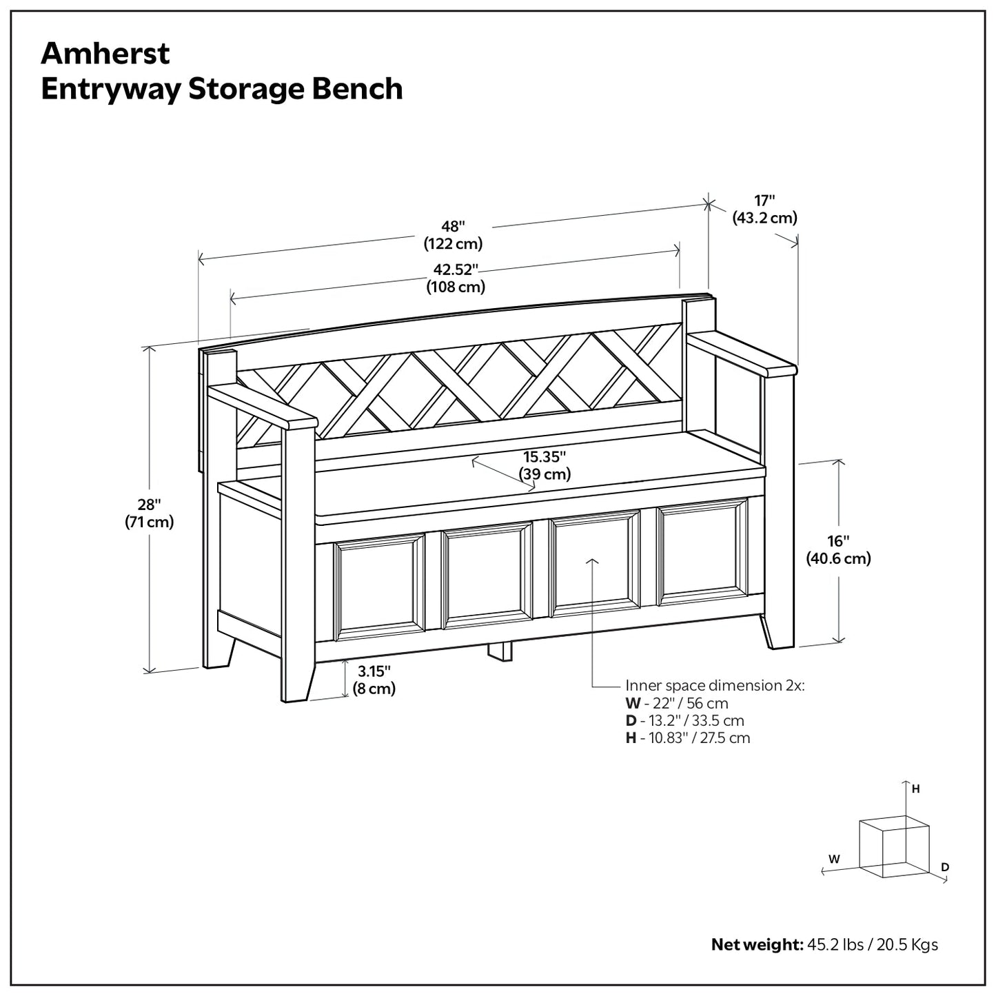 Natural Aged Brown | Amherst Entryway Storage Bench
