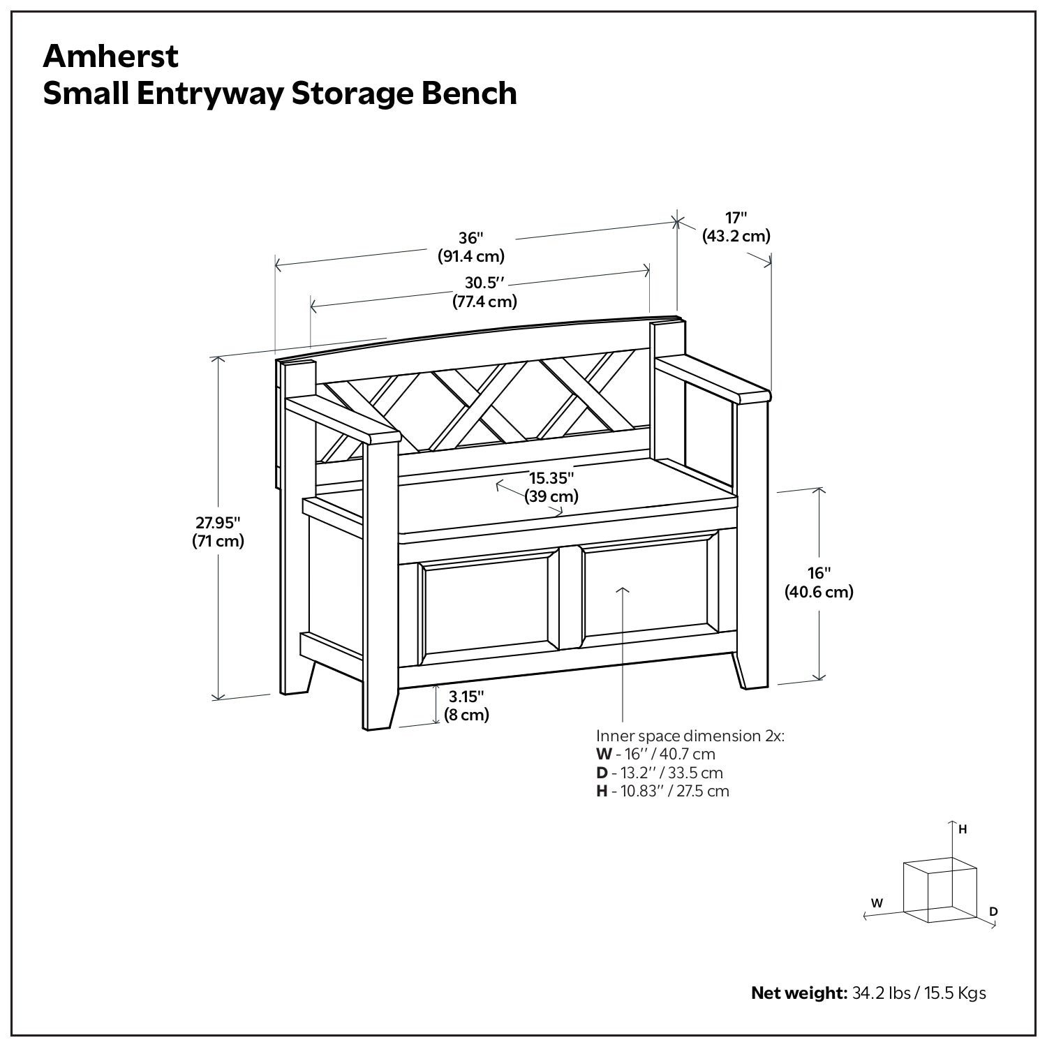 Distressed Grey | Amherst Small Entryway Storage Bench