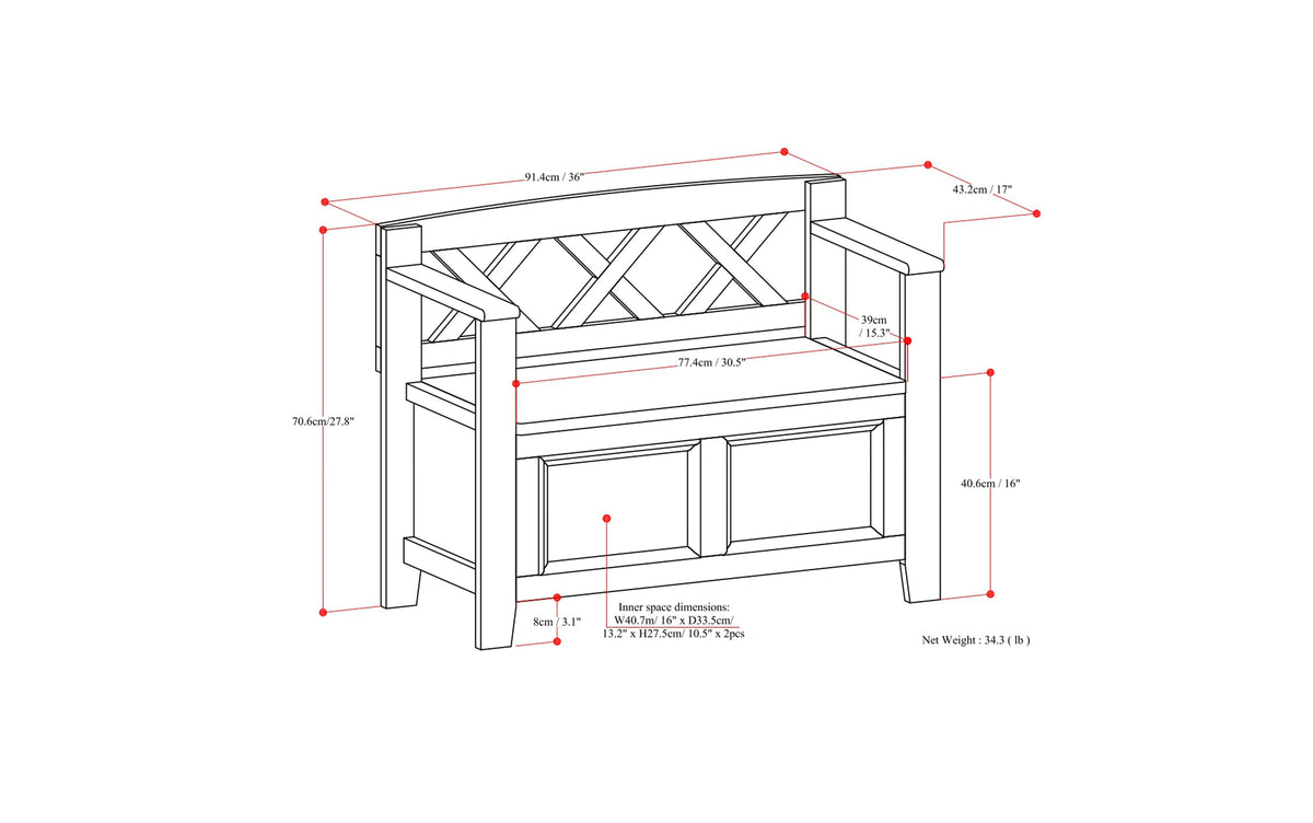 Hickory Brown | Amherst Small Entryway Storage Bench
