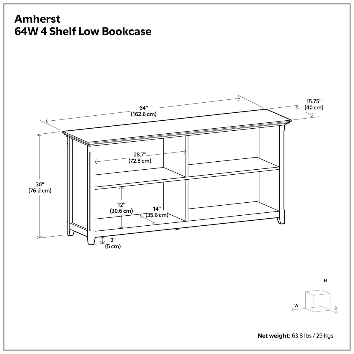 Hickory Brown | Amherst Low 4 Shelf Bookcase
