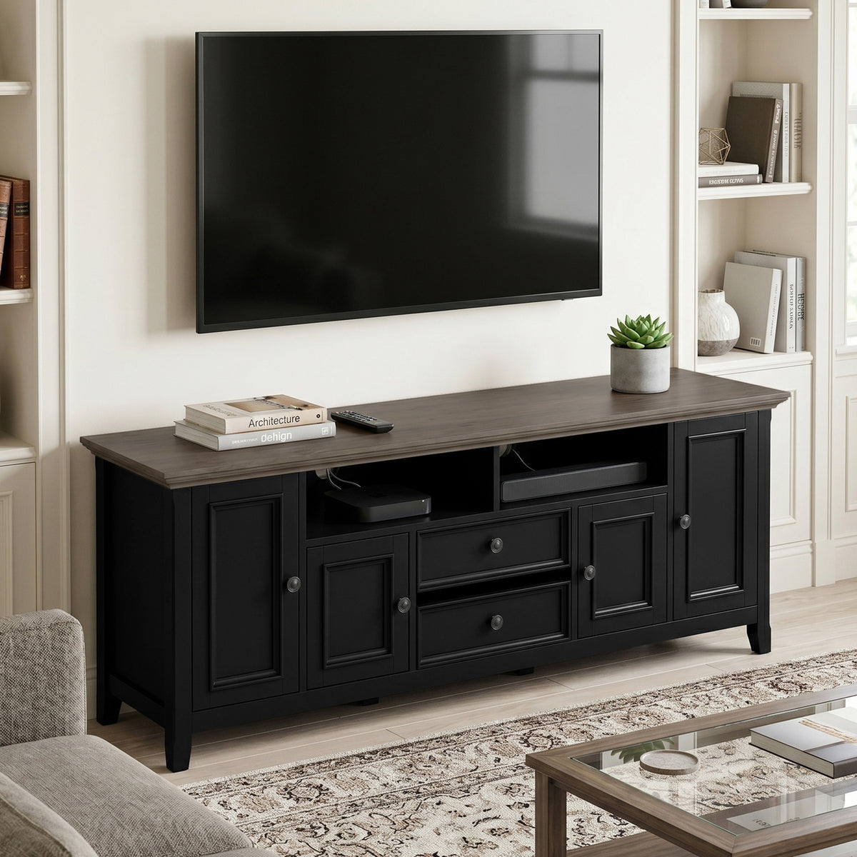 Black/Smoky Brown | Amherst 72 inch Wide TV Media Stand
