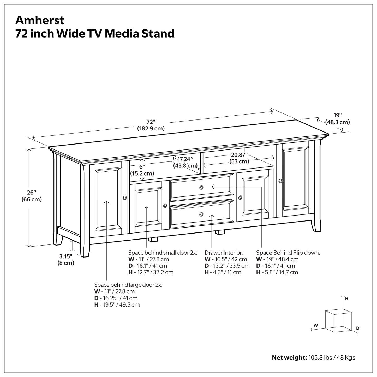 Black/Smoky Brown | Amherst 72 inch Wide TV Media Stand